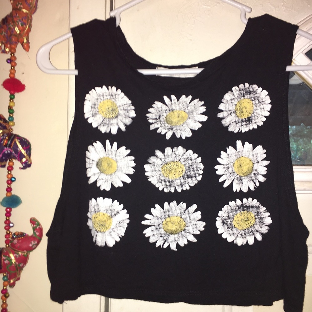 Four Girlz distressed daisy crop top